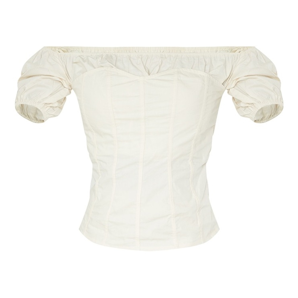 Tall Ecru Corset Detail Puff Sleeve Blouse